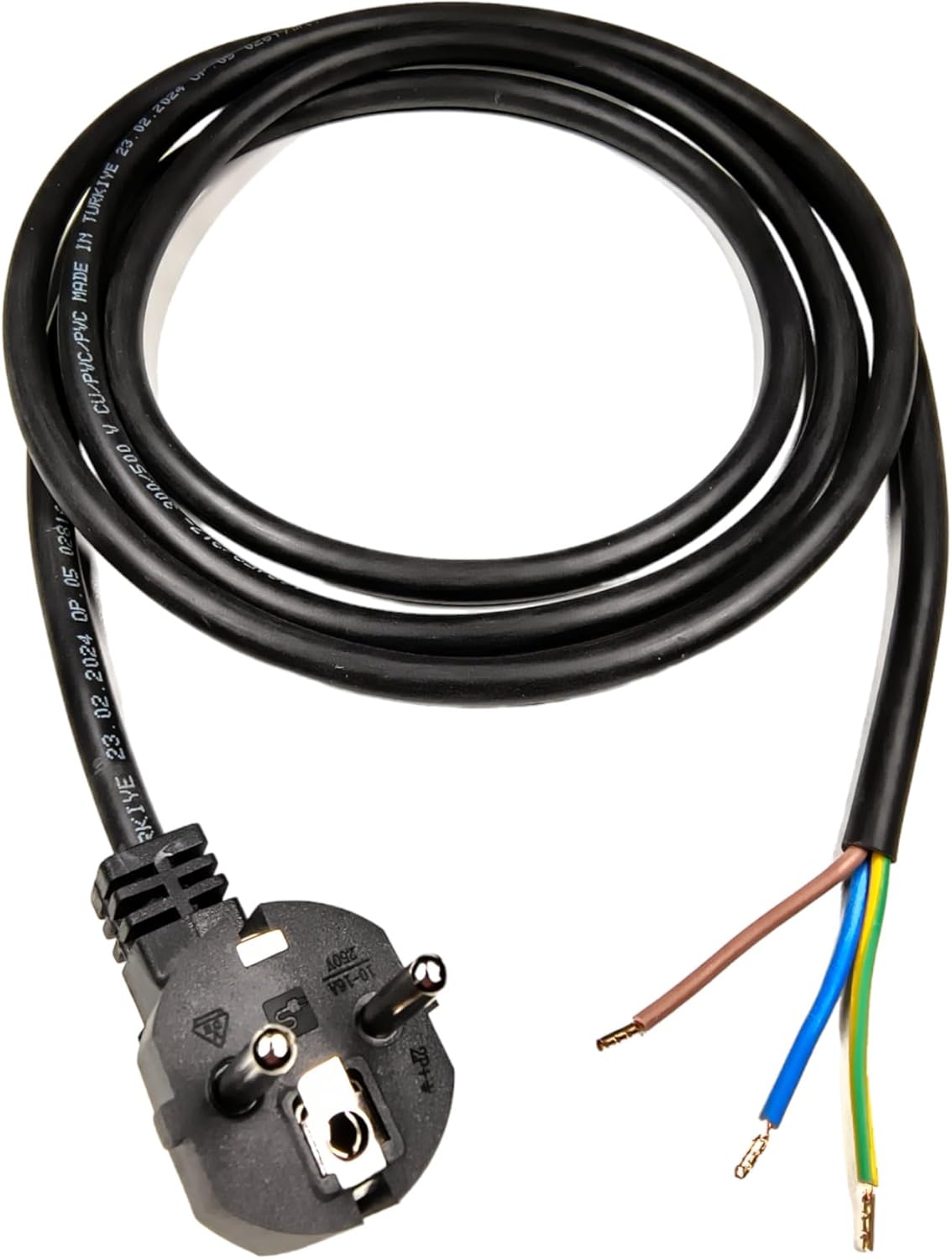Kabel Mit Stecker Und Aderendhülsen, 230-v-stecker, 16 A, 3 Meter, Netzkabel Mit Schutzkontakt, Ip20, Schwarz