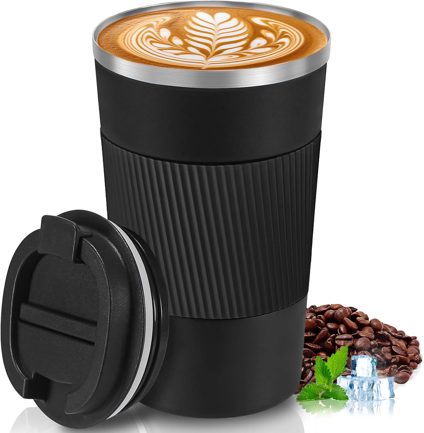 Schwarzer Thermobecher Für Kaffee, Reisebecher Aus Edelstahl 304, Autobecher Mit Deckel, Isolierbecher Für Heißen Und Kalten Kaffee, Milch Und Tee (510 Ml)