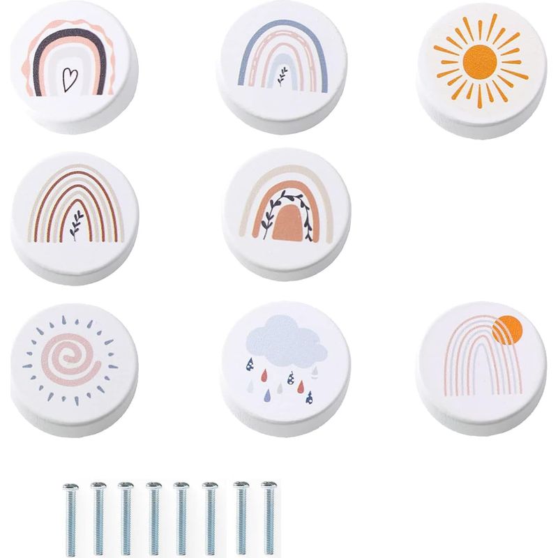 Set Mit 8 Holz-schrankknöpfen – Dekoration Für Kinderkleiderschränke – Holzgriffe Für Schränke – Möbelknöpfe Für Schubladen, Kleiderschränke Und Kommoden, Weiß, 8 Stück