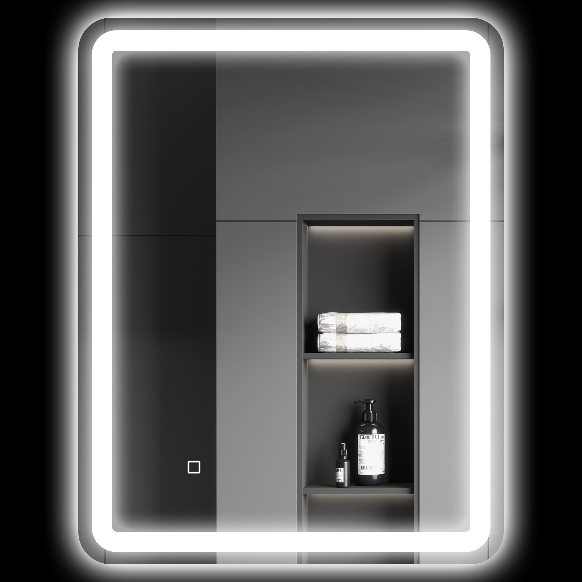 Beleuchteter Badezimmerspiegel, Berührungsempfindlich, Beschlagfrei, Dimmbar, 3 Lichtfarben, 60 X 80 Cm, Silber