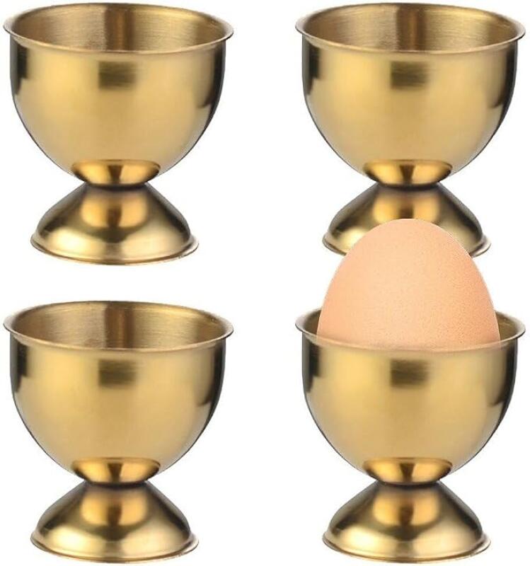 Set Mit 4 Eierbechern, Geeignet Für Eier, Eierablage Aus Edelstahl, Küchenutensil, 4,8 X 4,7 Cm, Goldfarben.