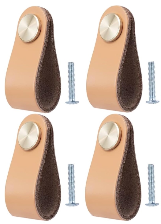 Set Mit 4 Ledergriffen Für Möbel, Geeignet Für Küchenschränke Und Kleiderschränke – Einlochmodell, 64 X 25 X 3 Mm, Gelb