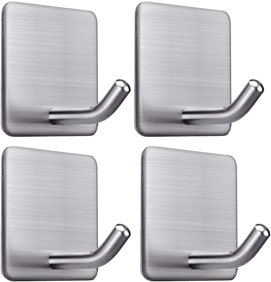 Selbstklebende Quadratische Edelstahlhaken, 4,5 X 4,5 Cm – Geeignet Für Küchen, Badezimmer Und Garagen – 4er-set (silber)