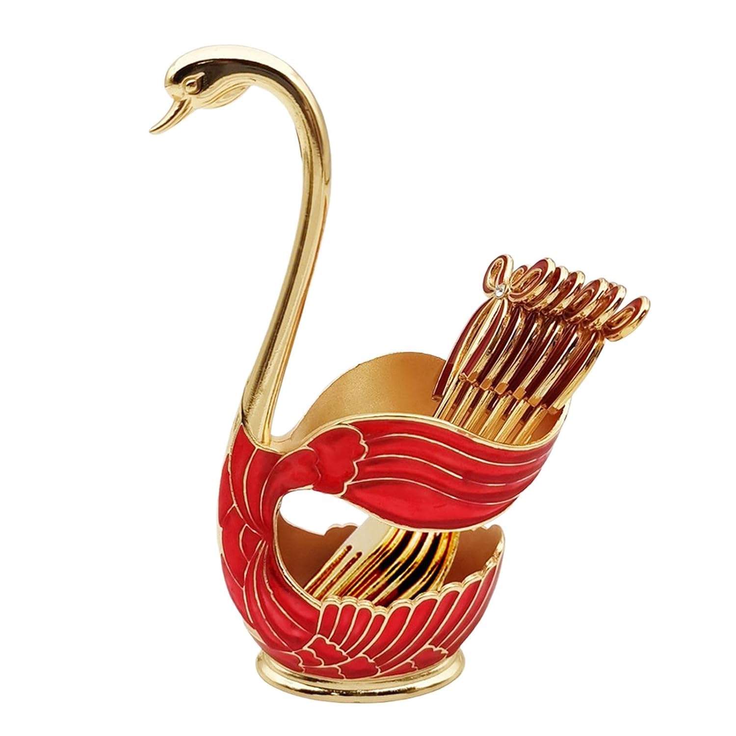 6-teiliges Kaffeebesteck-set Mit Dekorativem, Schwanenförmigem Ständer (gabel, Roségold)