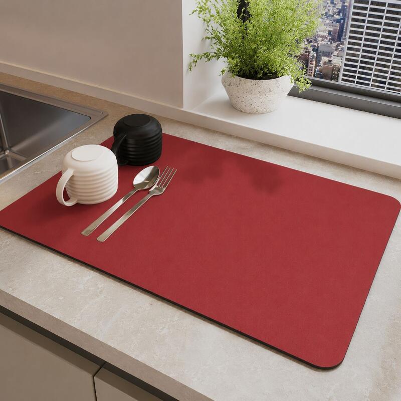 Abtropfmatte Für Küchenarbeitsplatten, Hoch Saugfähige Und Fleckenabweisende Gummimatte (rot, 40 Cm X 60 Cm)