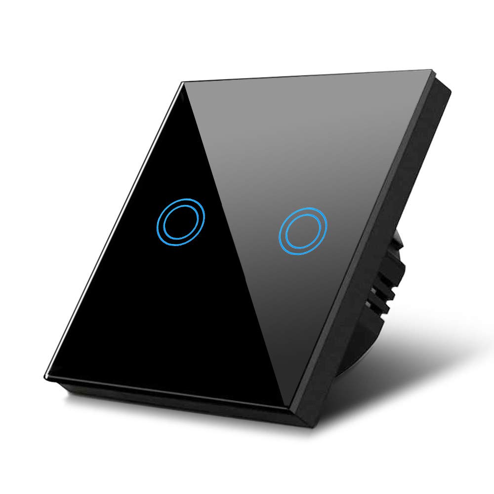 Stilvoller Und Moderner Touch-led-adapter Mit Touch-bedienfeld Aus Gehärtetem Glas (schwarz, Doppelschalter, 2 Bedienfelder).