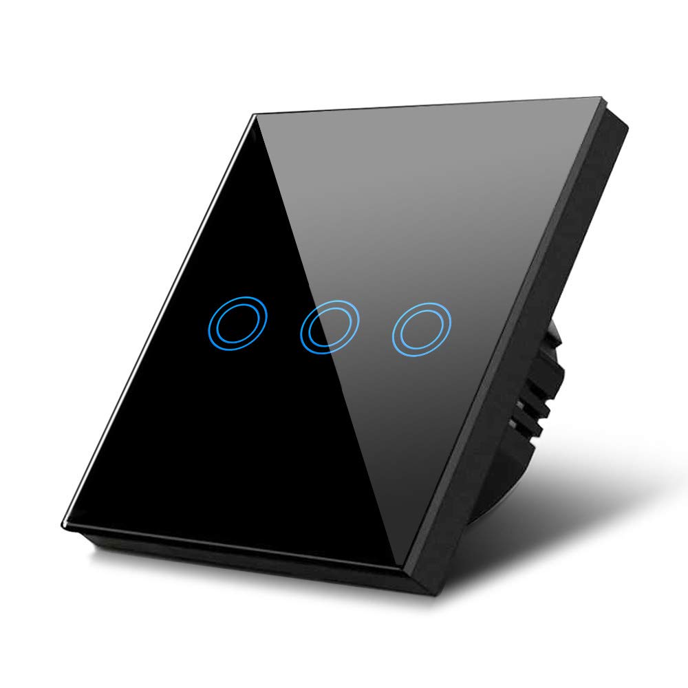 Stilvoller Und Moderner Touch-led-adapter Mit Touch-bedienfeld Aus Gehärtetem Glas (schwarz, Drei Schalter, 1 Bedienfeld).