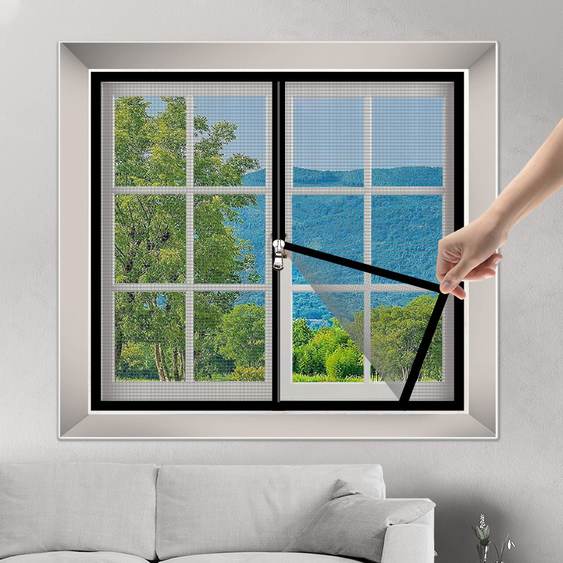 Selbstklebendes Moskitonetz Für Fenster, Insektenschutzgitter Mit Reißverschluss, Feinmaschig, 100 X 150 Cm, Schwarz