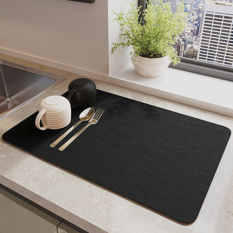 Küchenarbeitsplatten-abtropfmatte, Hoch Saugfähige Und Fleckenabweisende Gummimatte (schwarz, 40 Cm X 60 Cm)