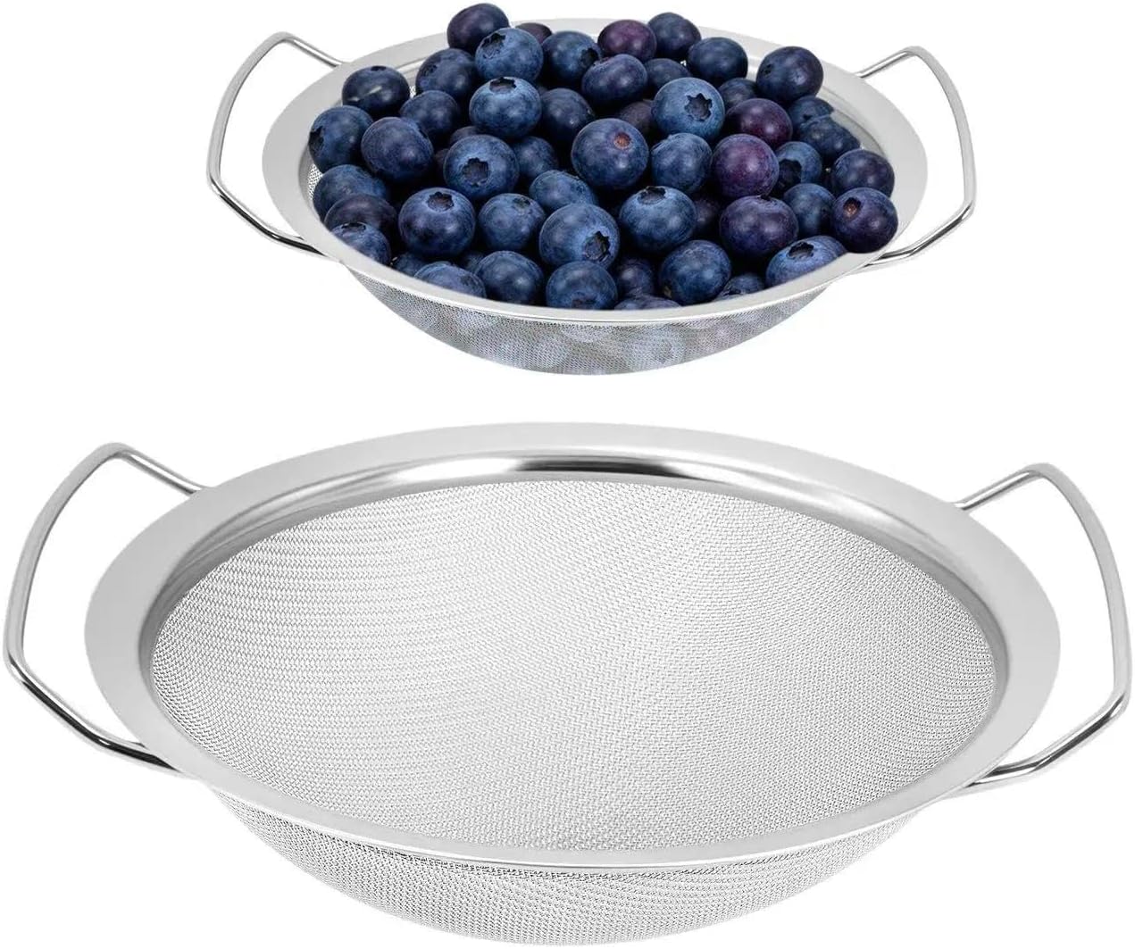 Zweiteiliges Küchensieb Aus Edelstahl Mit Griffen, Mikroperforierten Nudelsieben, 21 Cm Und 16 Cm Durchmesser, Feines Siebgewebe, Polierte Oberfläche, Für Nudeln, Gemüse, Obst Und Reis