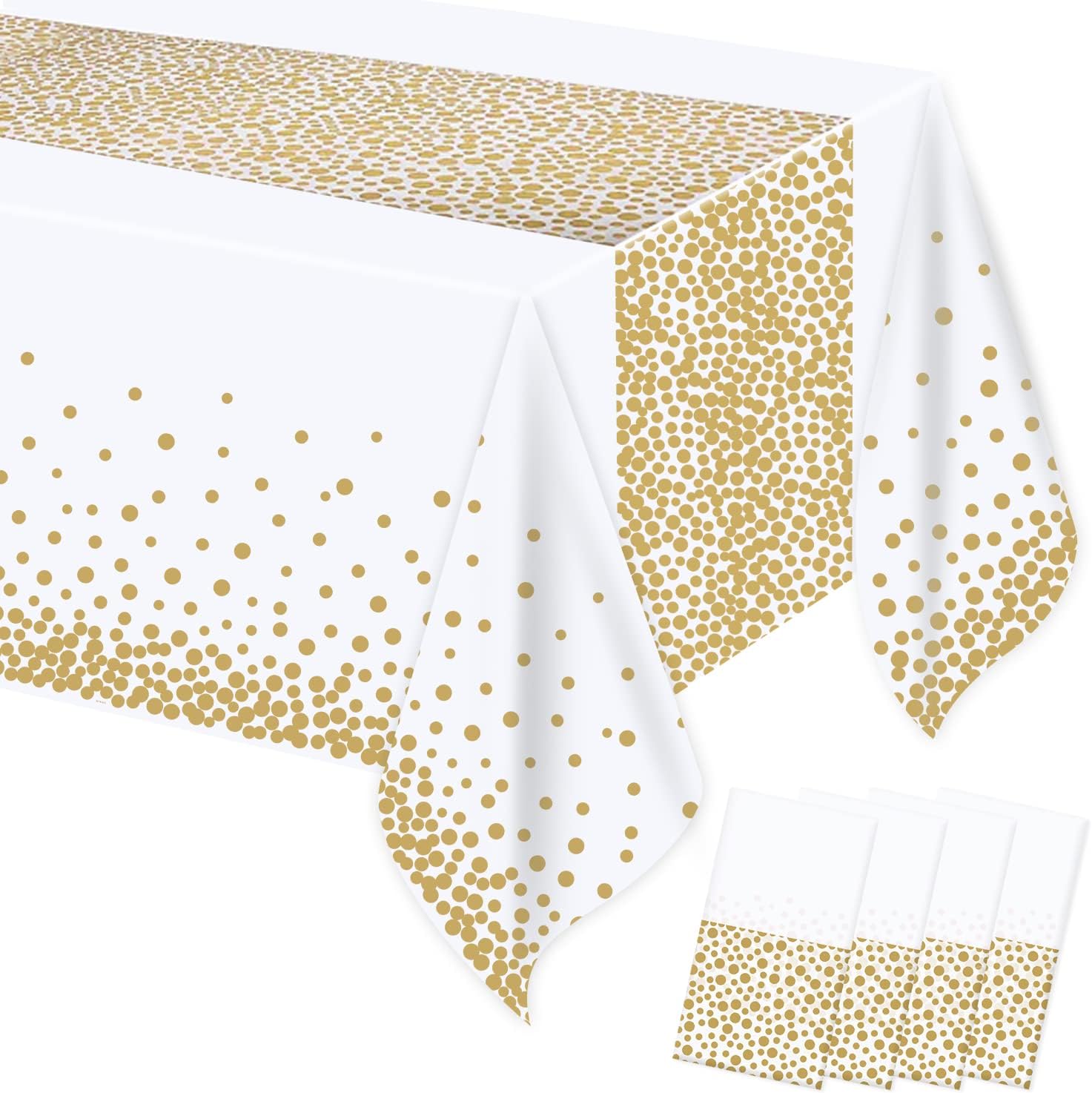 Einweg-tischdecken Aus Kunststoff, 4er-set Rechteckige Partytischdecken Mit Weißen Und Goldenen Punkten, Für Geburtstage, Picknicks, Weihnachten, Babypartys Und Dekorationen, 137 Cm X 274 Cm