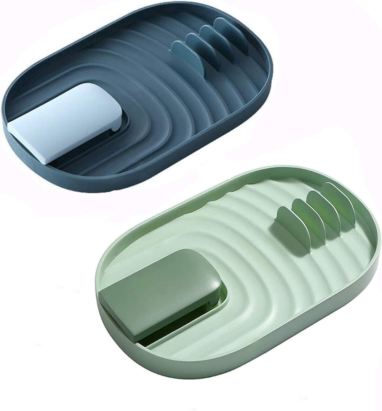 Topfdeckel- Und Schöpfkellenhalter (zweiteiliges Set) – Küchenutensilienablage Und Abtropfschale (blau Und Grün)