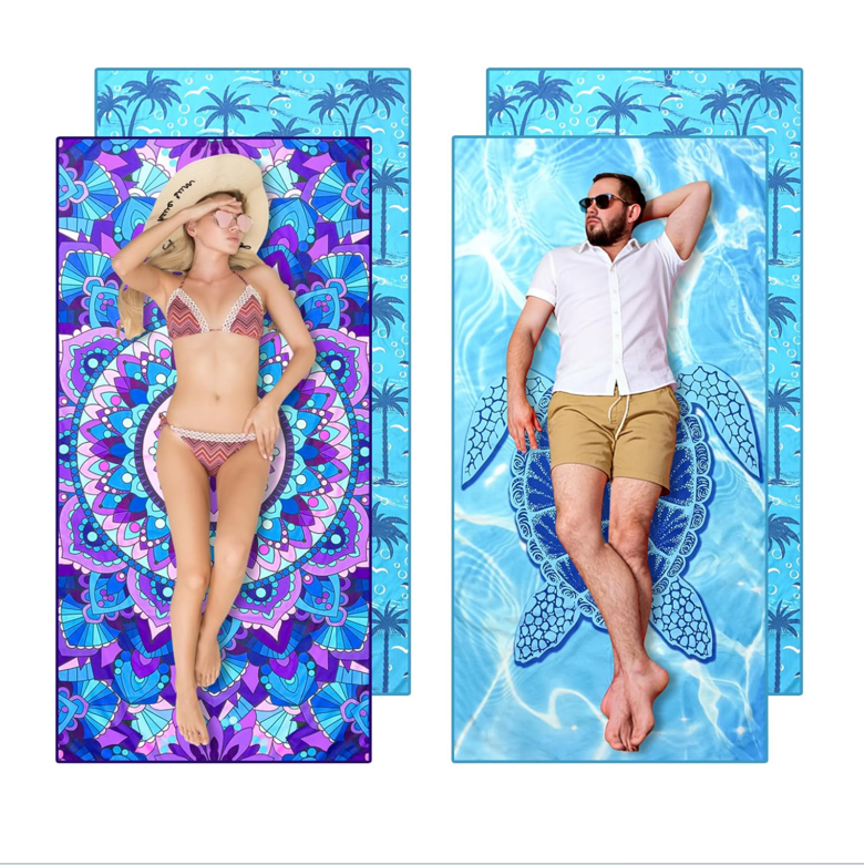 2er-pack Mikrofaser-strandtücher, 180 X 90 Cm, Extra Großes, Sandabweisendes Strandtuch Für Erwachsene, Schnelltrocknend, Personalisierbares Strandtuch