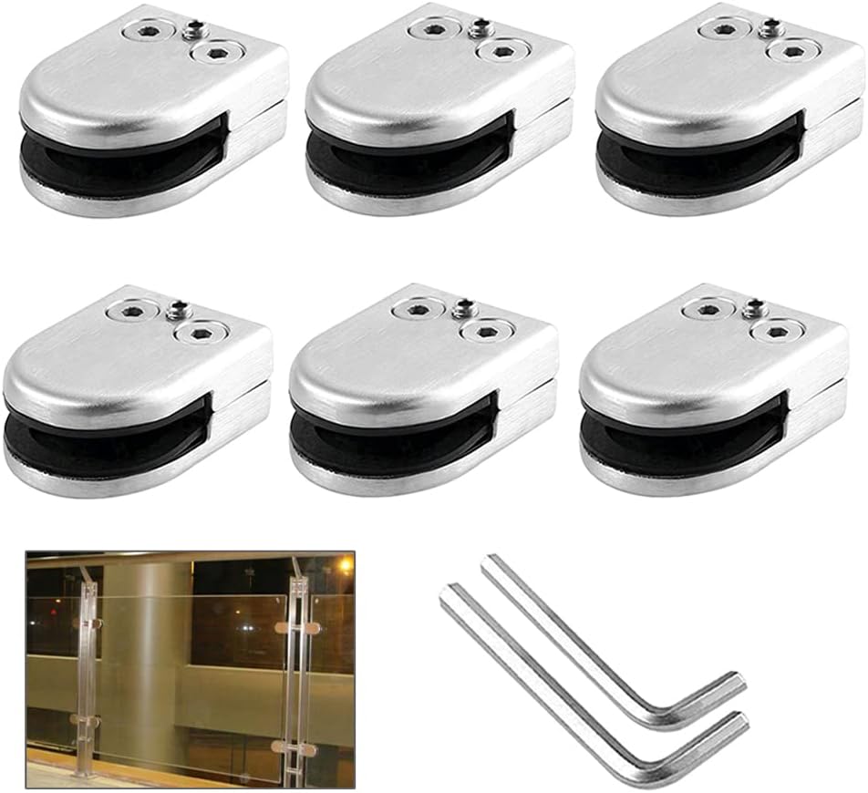 Set Mit 6 Glasklemmen, 8-10 Mm (größe M) - Aus Edelstahl 304 - Verstellbare Halterung - Flache Rückseite - Für Treppen, Balustradenhandläufe (silber)