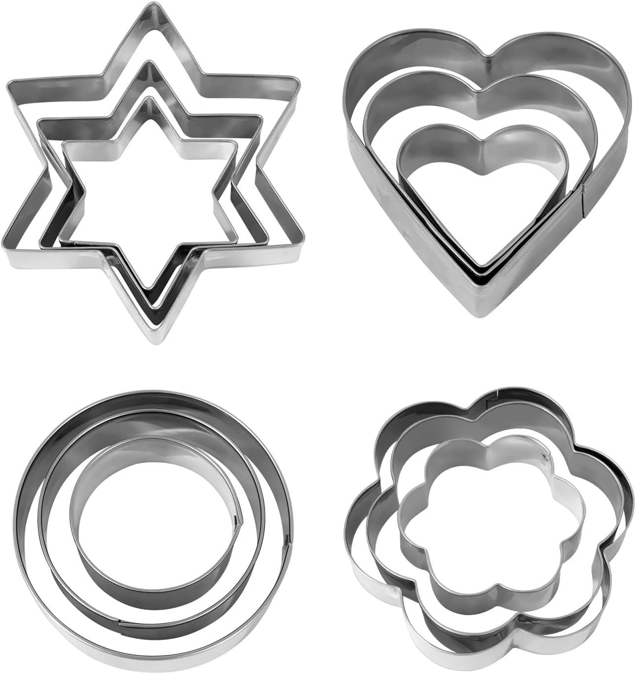 Set Mit 12 Ausstechformen Aus Edelstahl, Geeignet Für Kekse, Kuchen, Mürbeteiggebäck Und Süßigkeiten.
