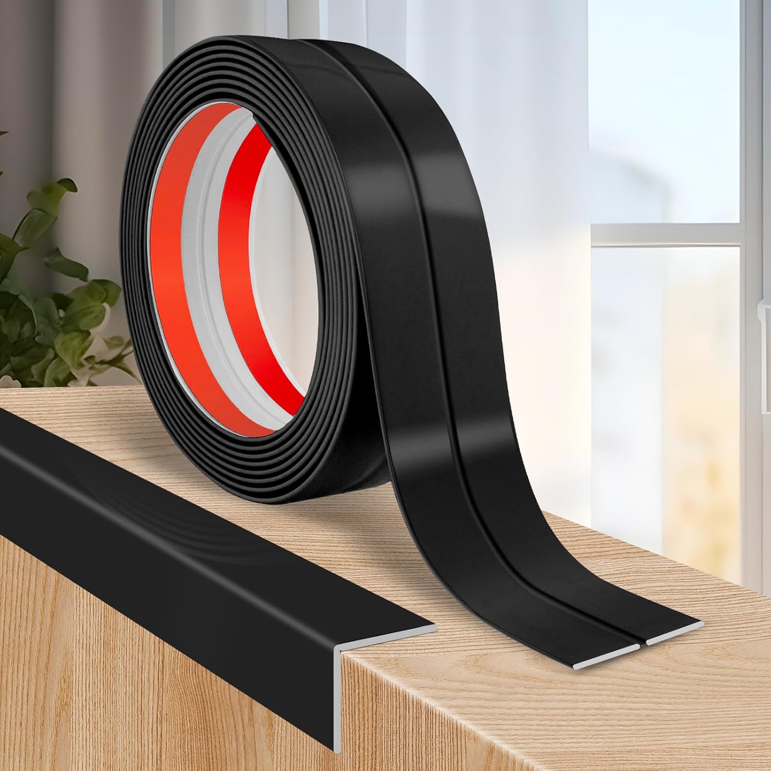 Selbstklebende Wandbasis, Suppenbodenform, Rechteckiger Pvc-eckenschutz (4 Cm × 3 M, Schwarz)