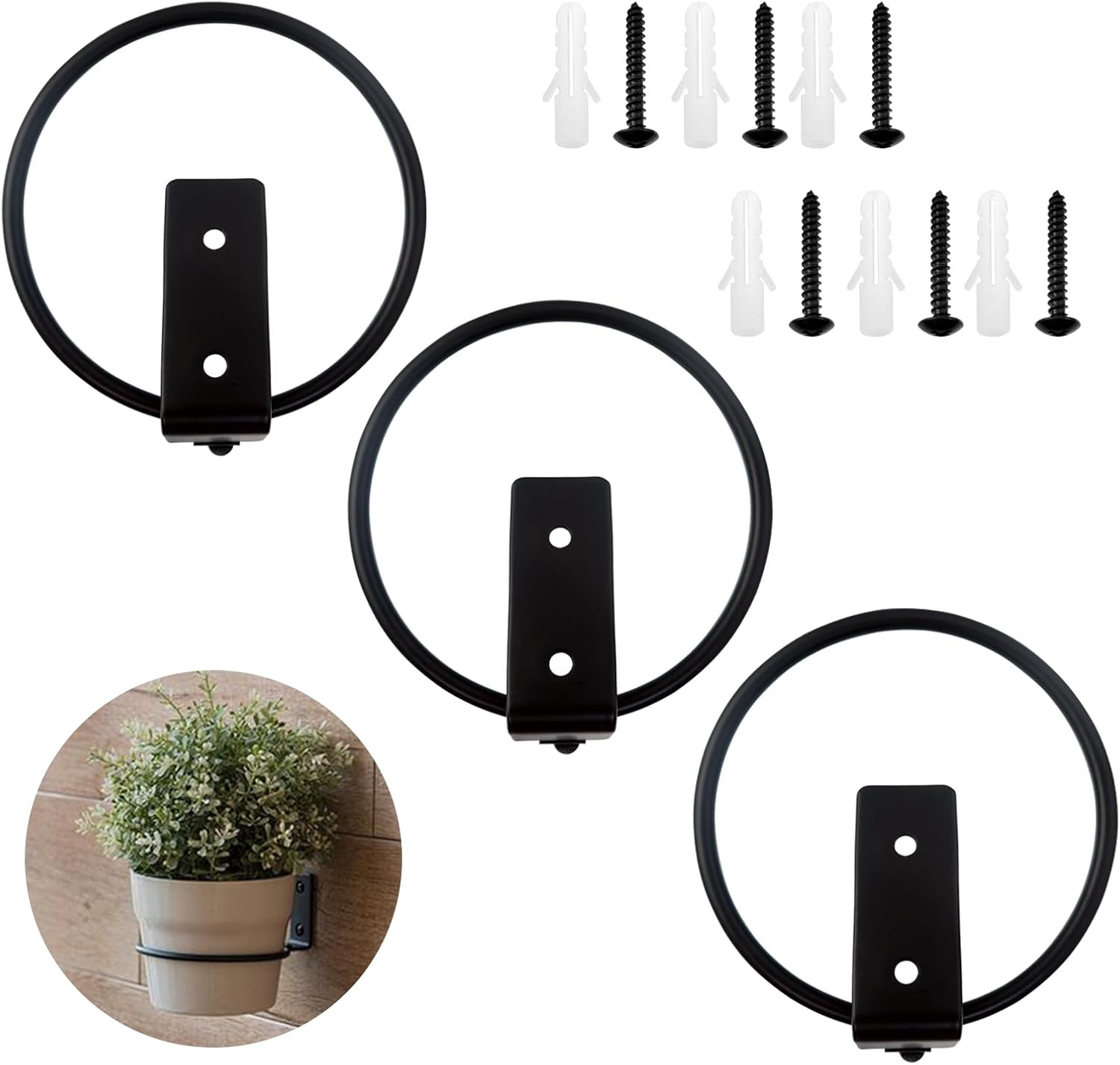 3 Wandhalterungen Für Blumentöpfe, Metallringe Für Faltbare Blumentöpfe, Für Haus, Garten Und Balkon, Schwarz, 10 Cm / 4 Zoll