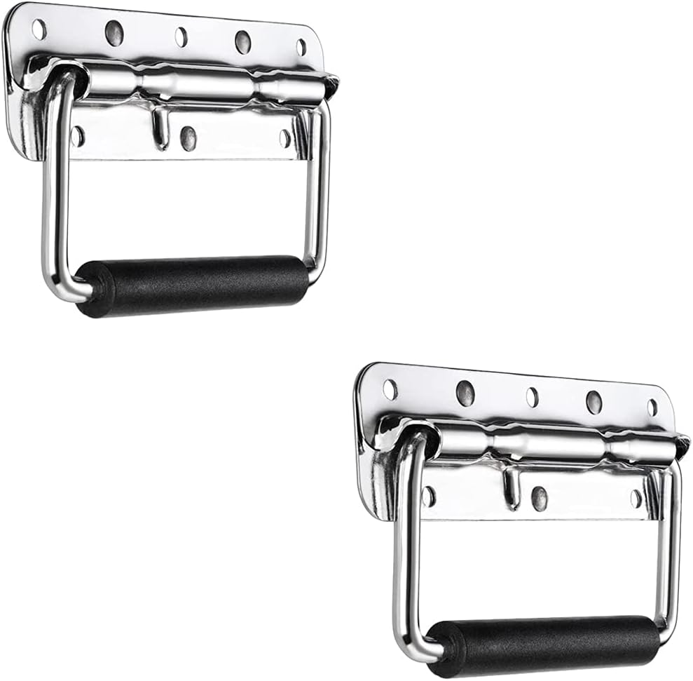 Set Mit 2 Klappgriffen Aus Edelstahl 304 – 140 X 40 Mm, Federbelasteter Koffergriff Mit Gummimanschette, Robuster Tragegriff Für Werkzeugkästen, Flightcases Und Koffer, Silber