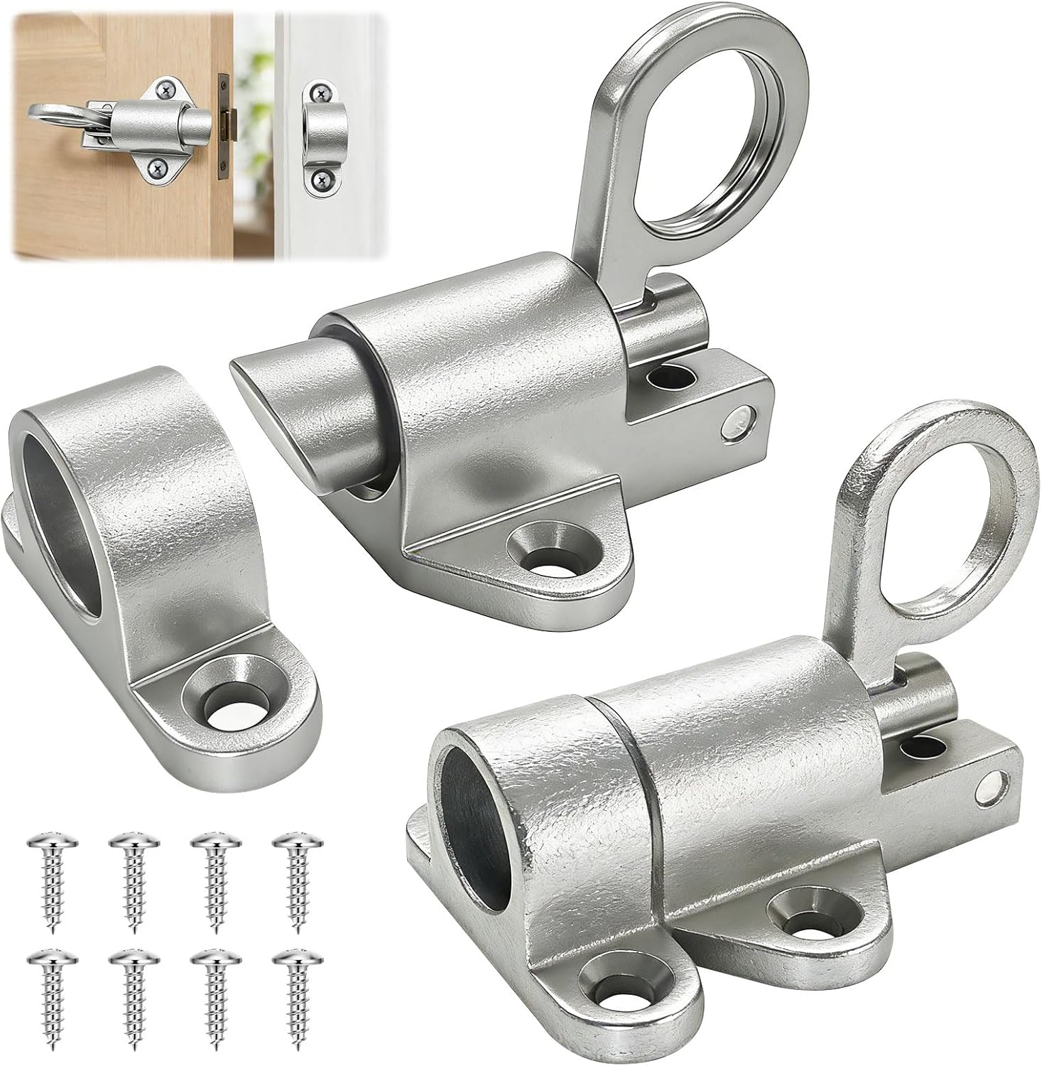 Set Mit 2 Innentürschlössern, Türriegeln, Schnappern Und Türschlössern Mit Schrauben Für Schranktüren, Holztüren, Fenster, Schränke (silber)
