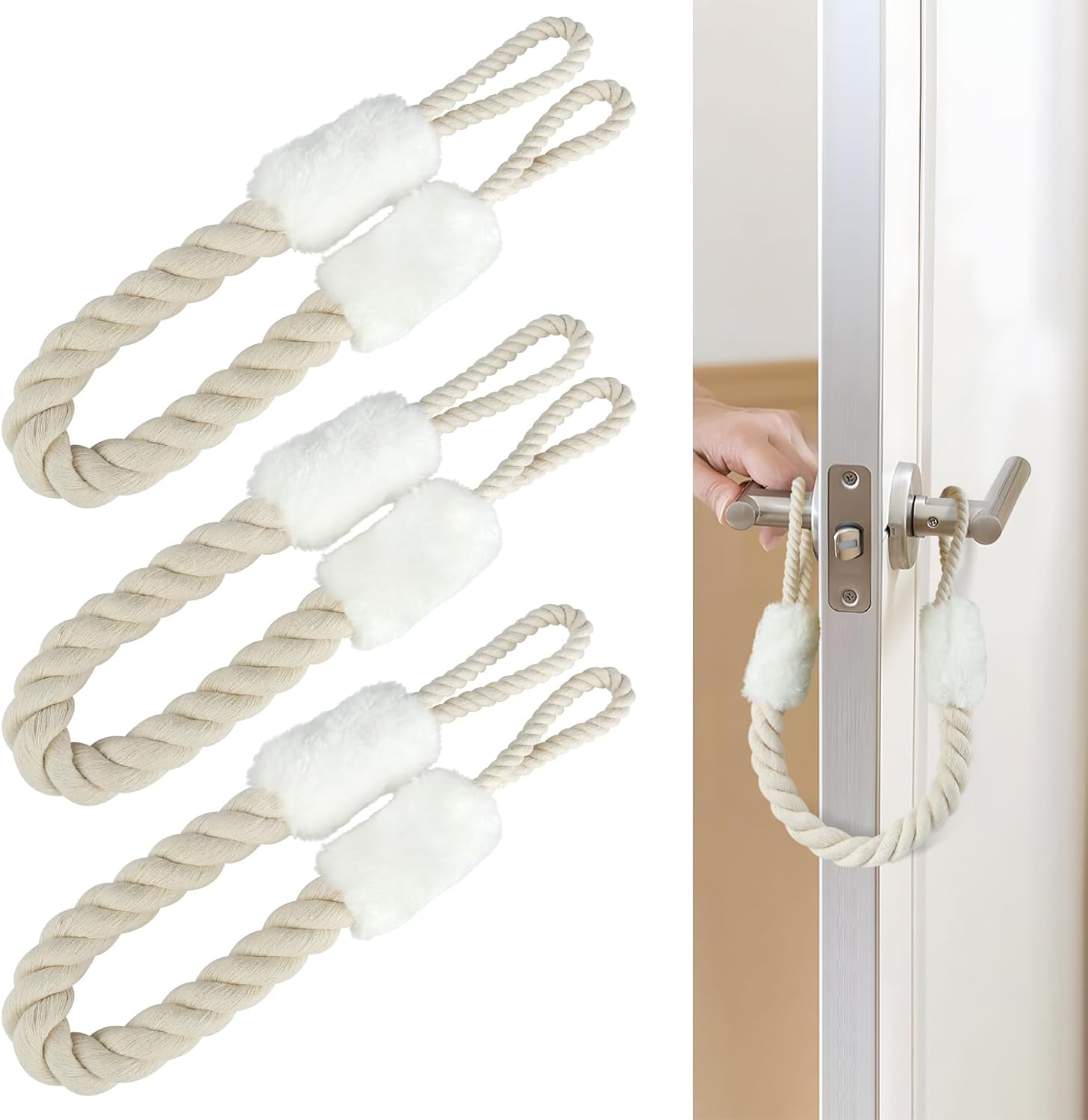 Türstopper, Türstopper Aus Baumwolle, 60 Cm Lange Türstopper Mit Einklemmschutzseil Für Haustiere Und Kinder, Fingerschutz (weiß)