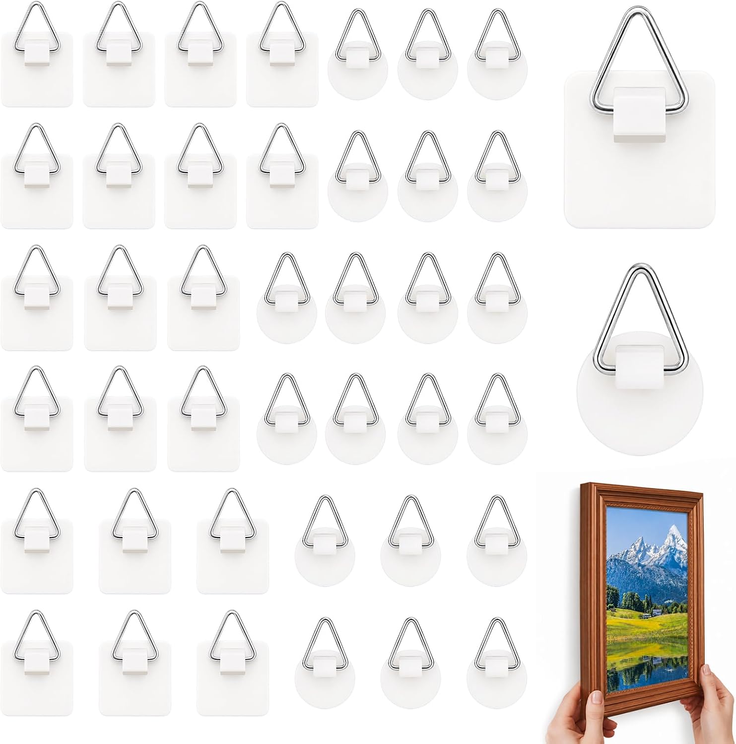 40 Selbstklebende Bilderhaken Zum Aufhängen Von Bildern Ohne Bohren Klebehaken Für Fotos, Poster, Gemälde, Spiegel, Wanddekoration, Wandkunst (kleine Quadrate + Kreise)