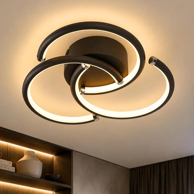 Gbly Led Deckenleuchte Schlafzimmer Deckenlampe 24w 3000k Warmweiß Modern Schwarz Ringe Design Metall Für Wohnzimmer Büro Küche Flur