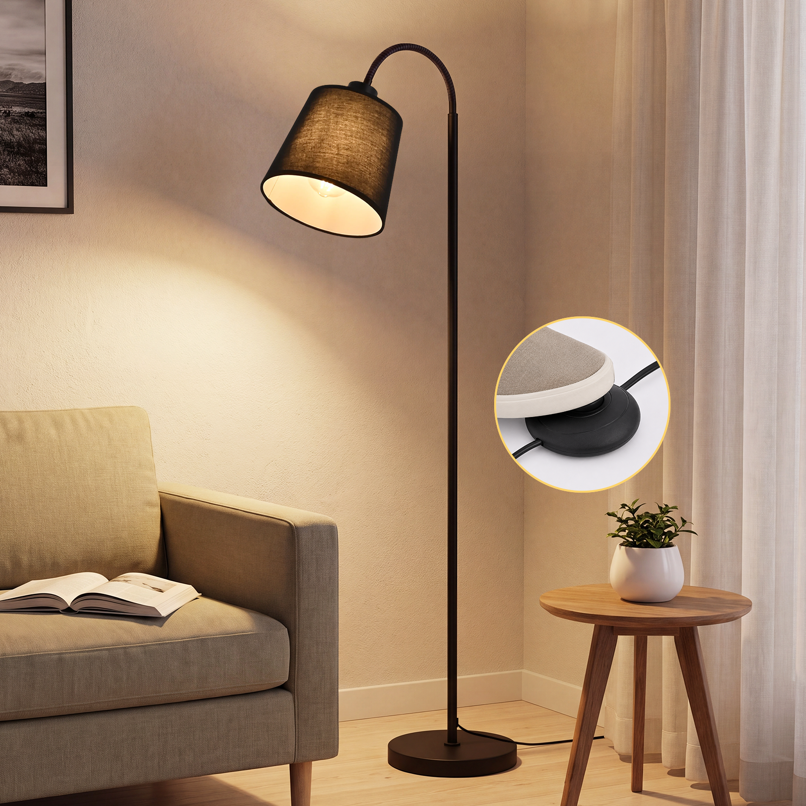 Gbly Stehlampe Wohnzimmer Standleuchte Schlafzimmer 160cm 360° Drehbarer Lampenschirm Mit Fußschalter E27 Fassung Leselampe Modern Stoff Für Kinderzimmer Schlafzimmer