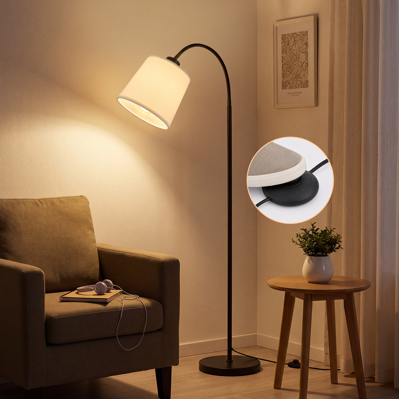 Gbly Stehlampe Wohnzimmer Standleuchte 160cm 360° Drehbarer Beige Lampenschirm Mit Fußschalter E27 Fassung Leselampe Modern Stoff Für Kinderzimmer Garderobe