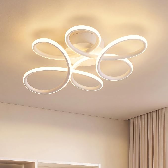 Gbly Led Deckenleuchte Schlafzimmer Deckenlampe 24w 3000k Warmweiß Modern Weiß Blume Design Metall Für Wohnzimmer Esszimmer Kinderzimmer