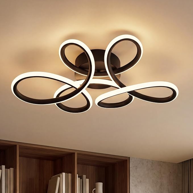 Gbly Led Deckenleuchte Wohnzimmer Deckenlampe 24w 3000k Warmweiß Schwarz Modern Blume Design Metall Für Schlafzimmer Büro Küche Flur
