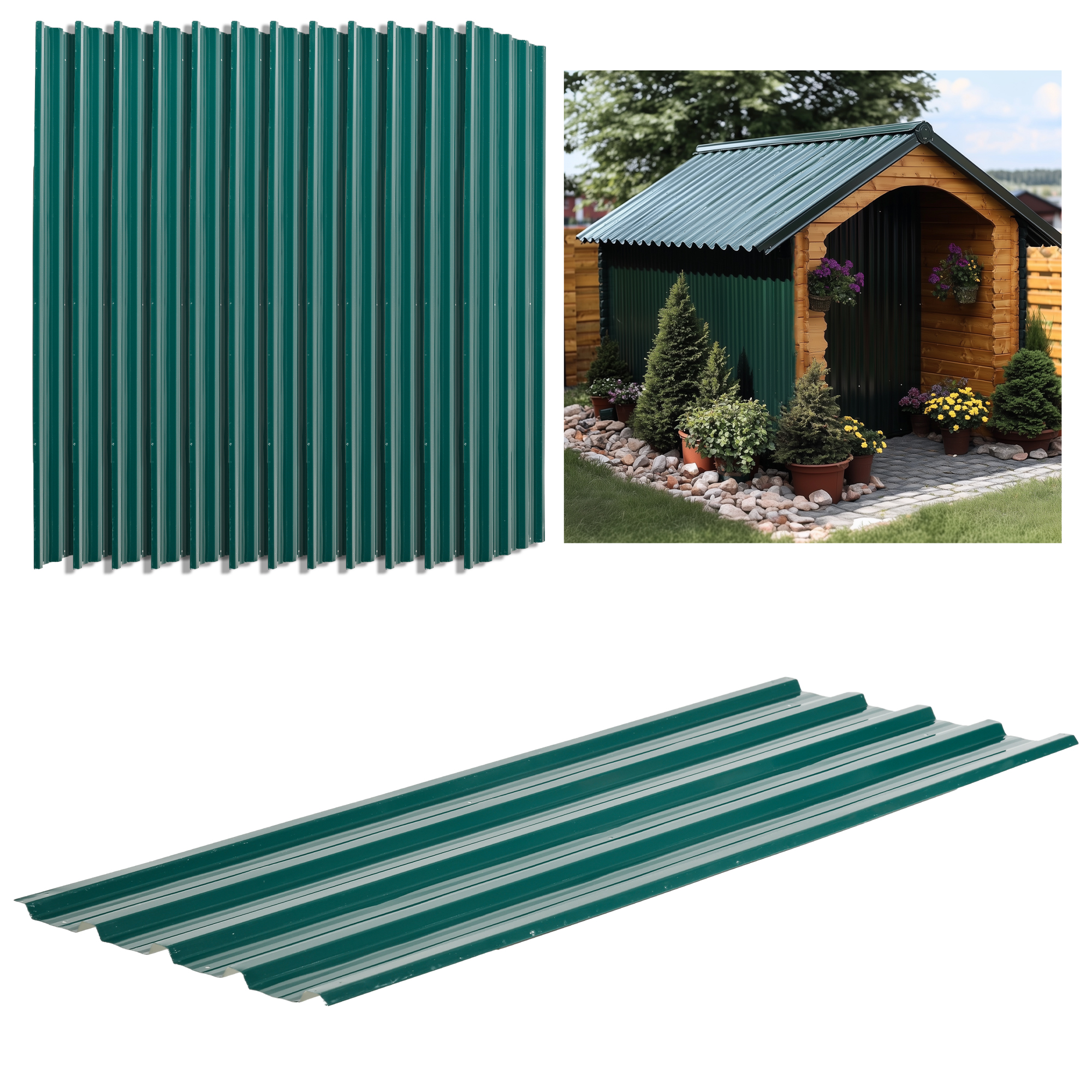 Set 12 Verzinkte Stahlplatten, Wetterfeste Gartenplatten 129 X 45 Cm Grün