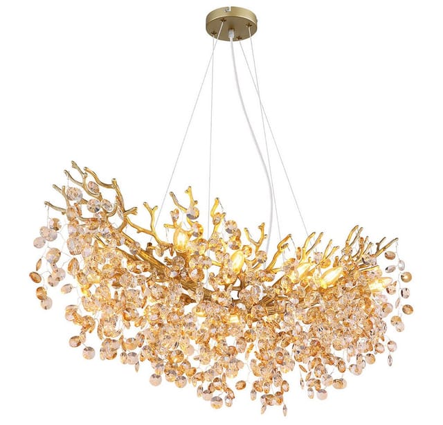 Led Hängeleuchte Kronleuchter Esszimmerlampe 10-flammig Gold Metall Glas L 100 Cm