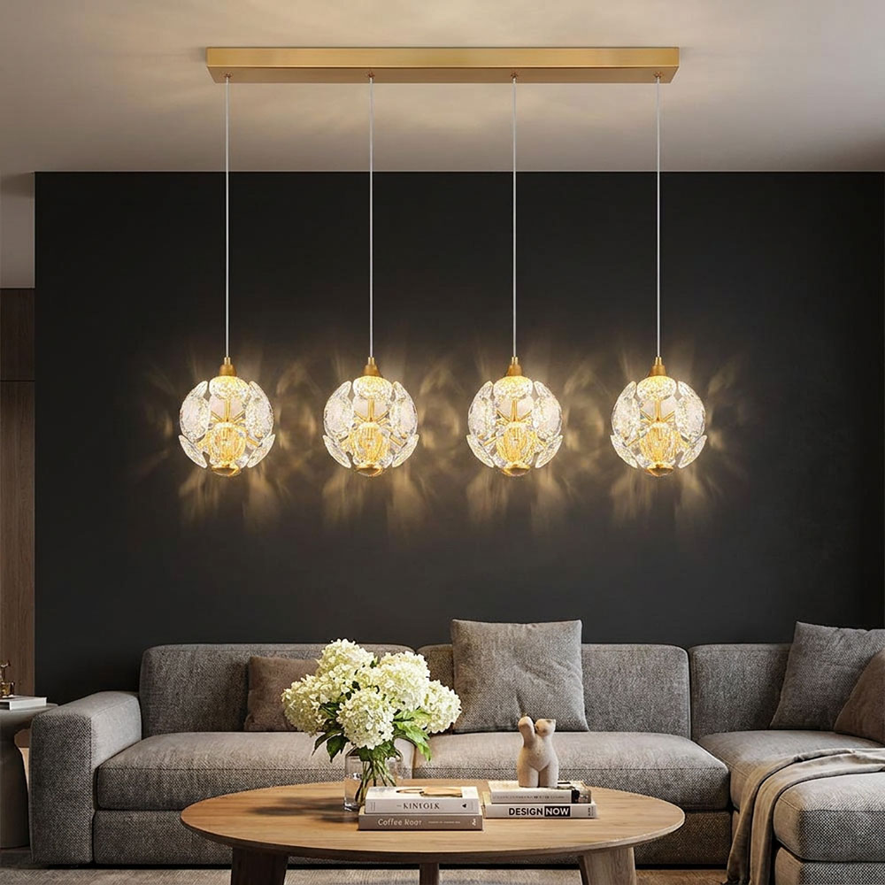 Led Pendelleuchte Hängelampe Höhenverstellbar 4-flammig Goldfarben H 150 Cm