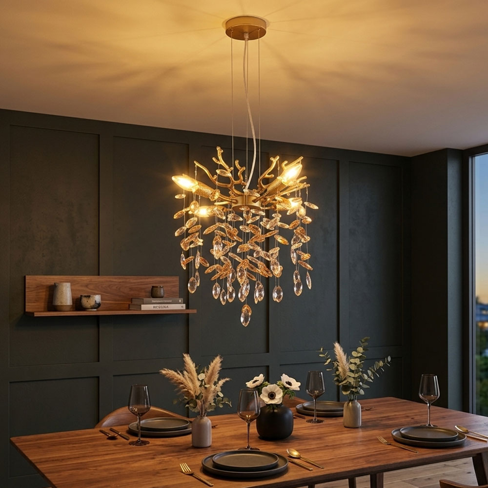 Hängeleuchte Pendelleuchte Esszimmerlampe Höhenkürzbar Gold Metall Glas H 120 Cm