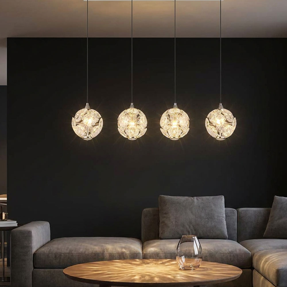 Led Pendelleuchte Wohnzimmerlampe Höhenverstellbar Silber Kristalle Klar H 150cm