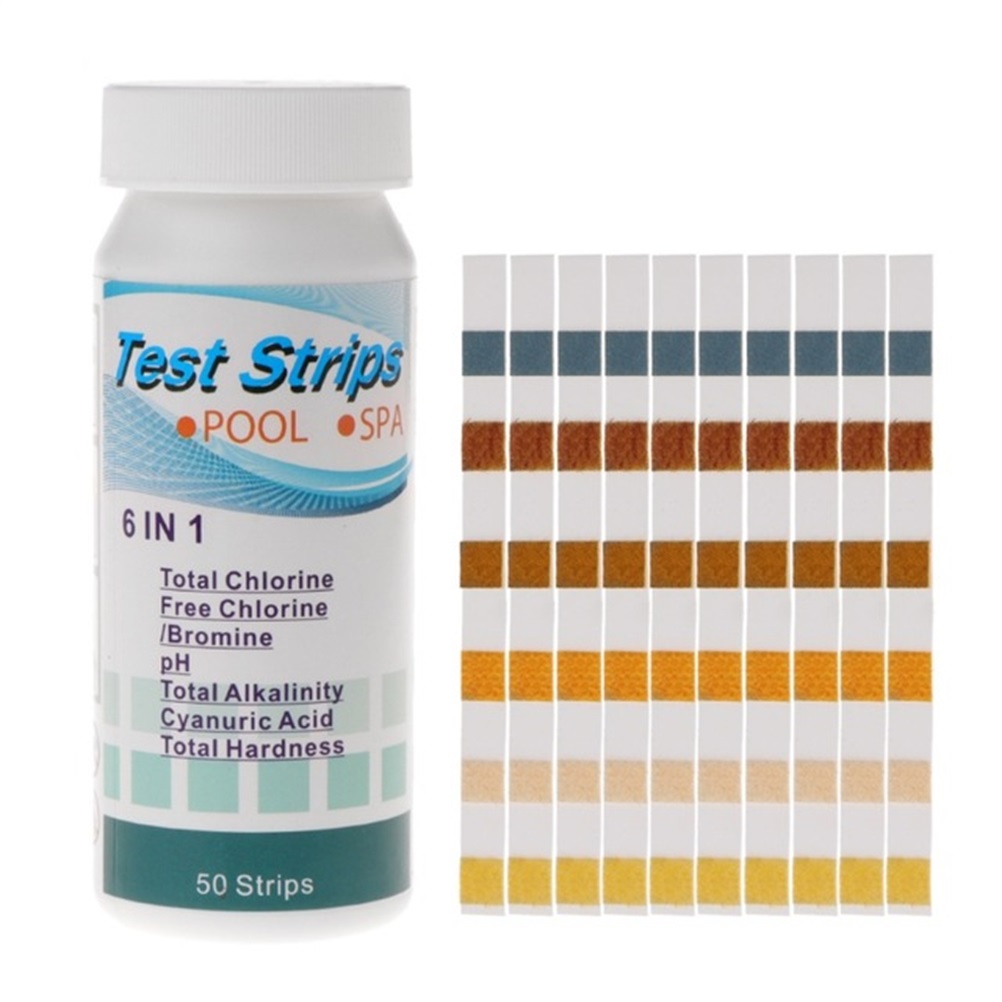 6-in-1 Wasserteststreifen Für Schwimmbäder Und Spas: Wasserqualitätsanalyse (gesamtchlor, Freies Chlor, Brom, Gesamtalkalität, Cyanursäure Und Gesamthärte).