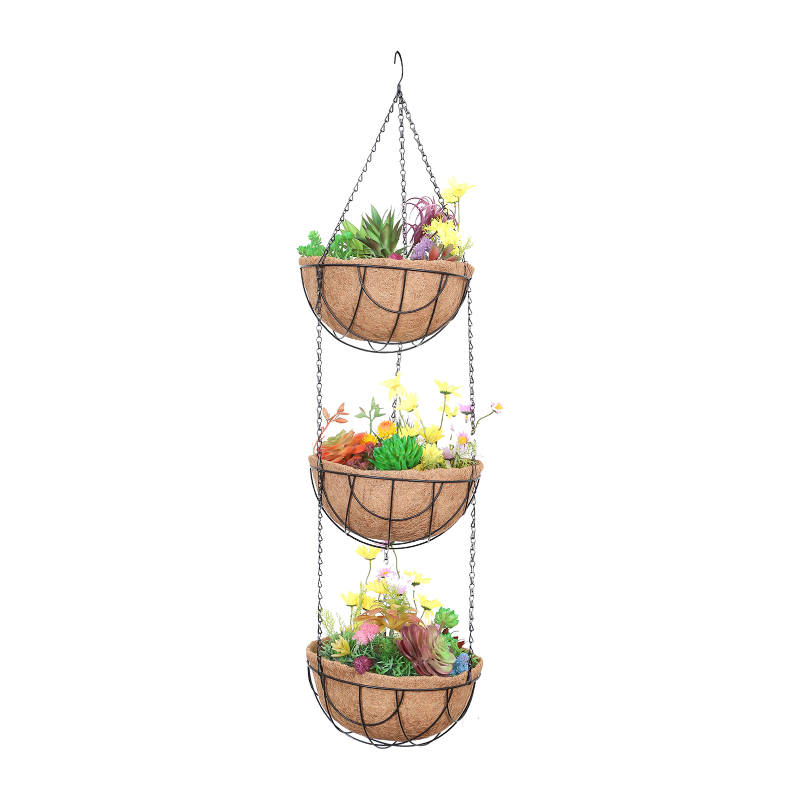 30 Cm (12 Zoll) Großer Hängekorb Aus Terrakotta Und Kokosnussschale, Dreistöckiger Hängeblumentopf Für Zuhause, Garten Und Hochzeiten