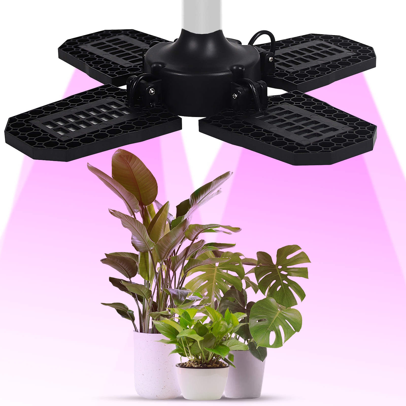 Pflanzenlampe Für Den Innenbereich, 240 Vollspektrum-leds (rot Und Blau), 4 Flügel, 90° Gesamtabdeckung, Faltbar, Wasserdicht, Für Den Innen- Und Außenbereich, E27-sockel.