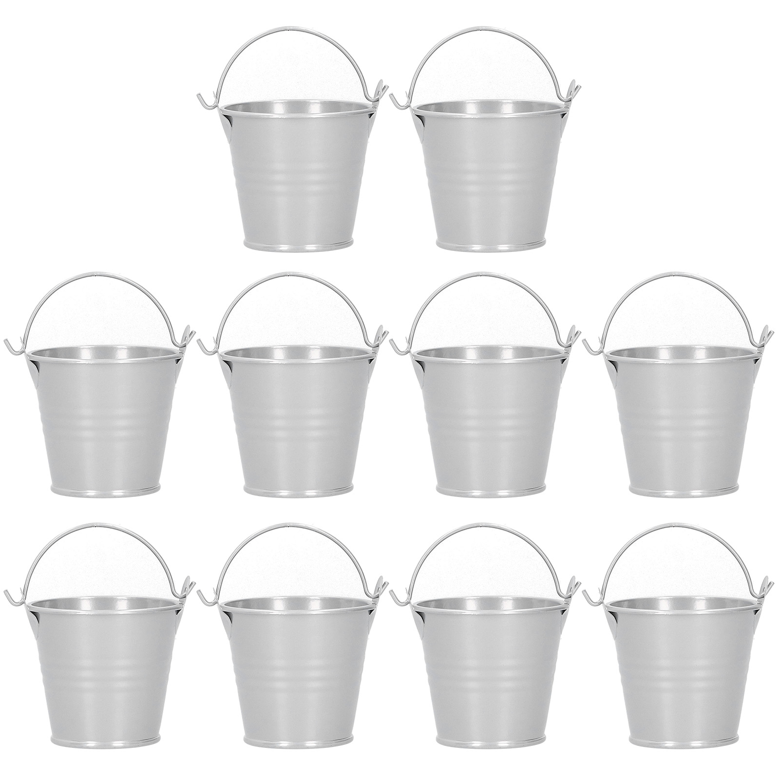 Set Mit 10 Mini-töpfen Für Sukkulenten, Kleine Silberne Metalleimer, Für Die Innen- Und Außendekoration, 4 X 5,5 X 6 Cm