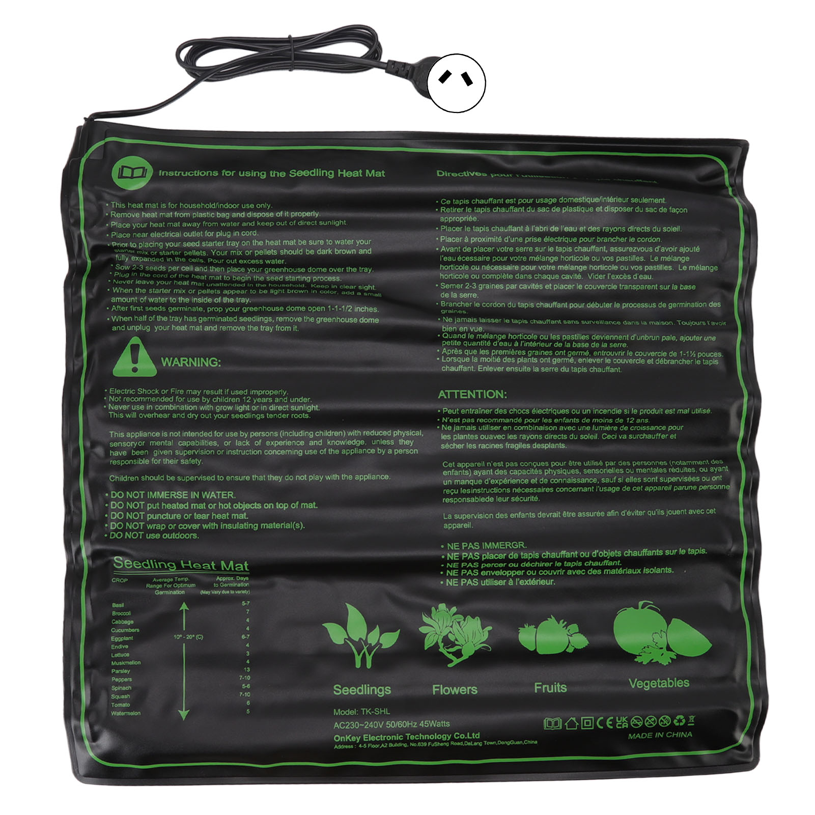 Wasserdichte Heizmatte Für Sämlinge, Warm, Sicher Und Effektiv Für Die Keimung Von Zimmerpflanzensamen. Australischer 220-240-v-stecker.