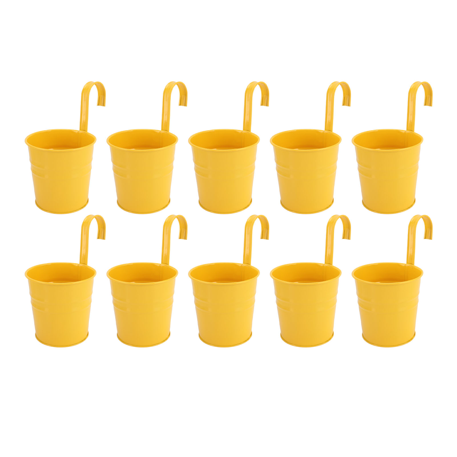 Set Mit 10 Hängenden Blumentöpfen Mit Abnehmbaren Haken, Metalleimer Für Zimmer- Und Gartenpflanzen, Wand- Oder Zaundekoration, Gelb.