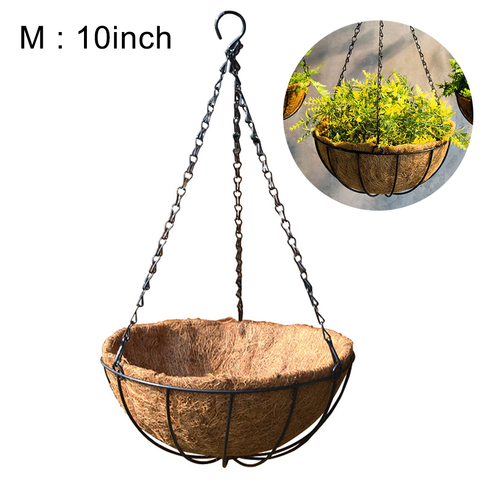 Hängender Metallkorb Mit Kokosfaserauskleidung, Runder Blumentopf (25 Cm Durchmesser) Für Balkon Oder Garten.