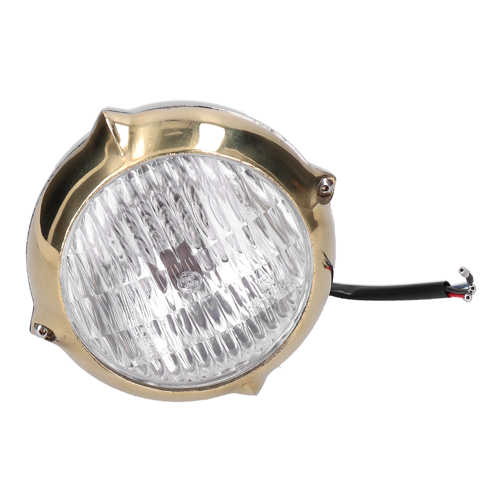 Runder 4-zoll-motorradscheinwerfer (12 V), Klare Linse, Polierte Goldblende, Silberner Hintergrund, Universell Für Retro-motorräder