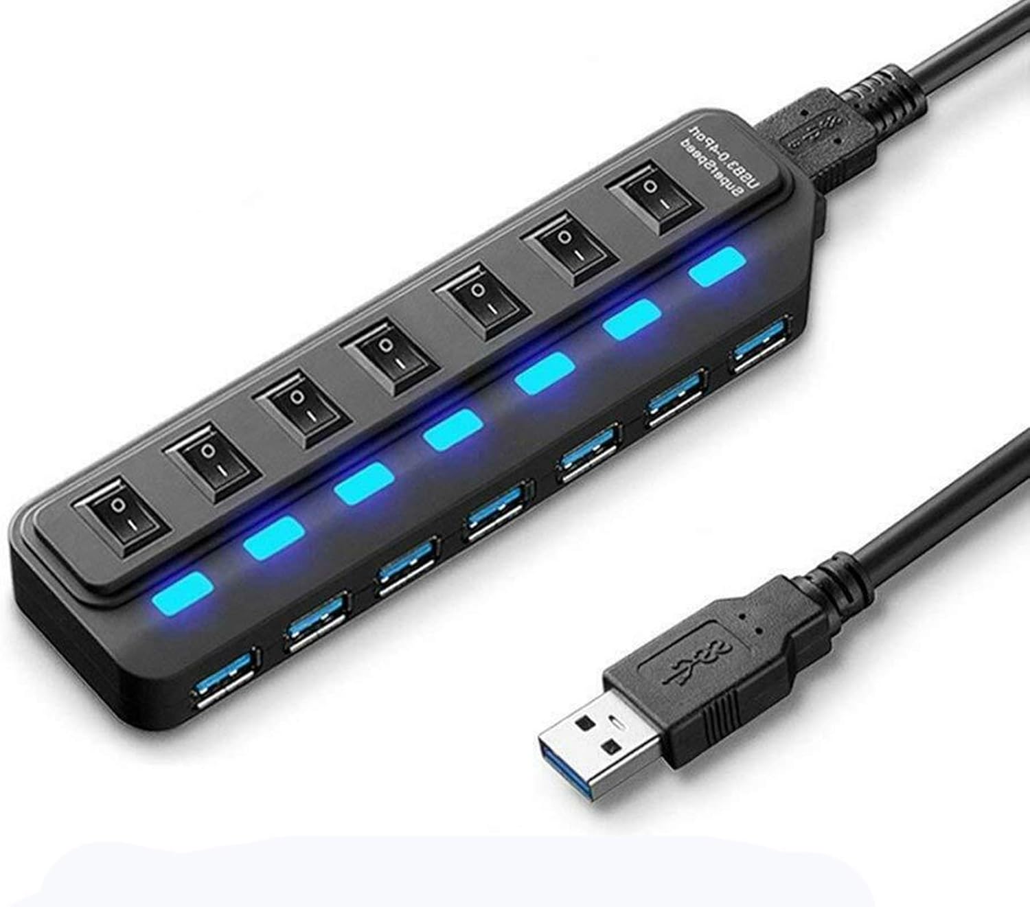 Usb-mehrfachverteiler, 7-port-usb-3.0-hub, Usb-a-datenhub Mit Separatem Ein-/ausschalter Und Led-anzeigen, Für Laptop, Pc, Computer