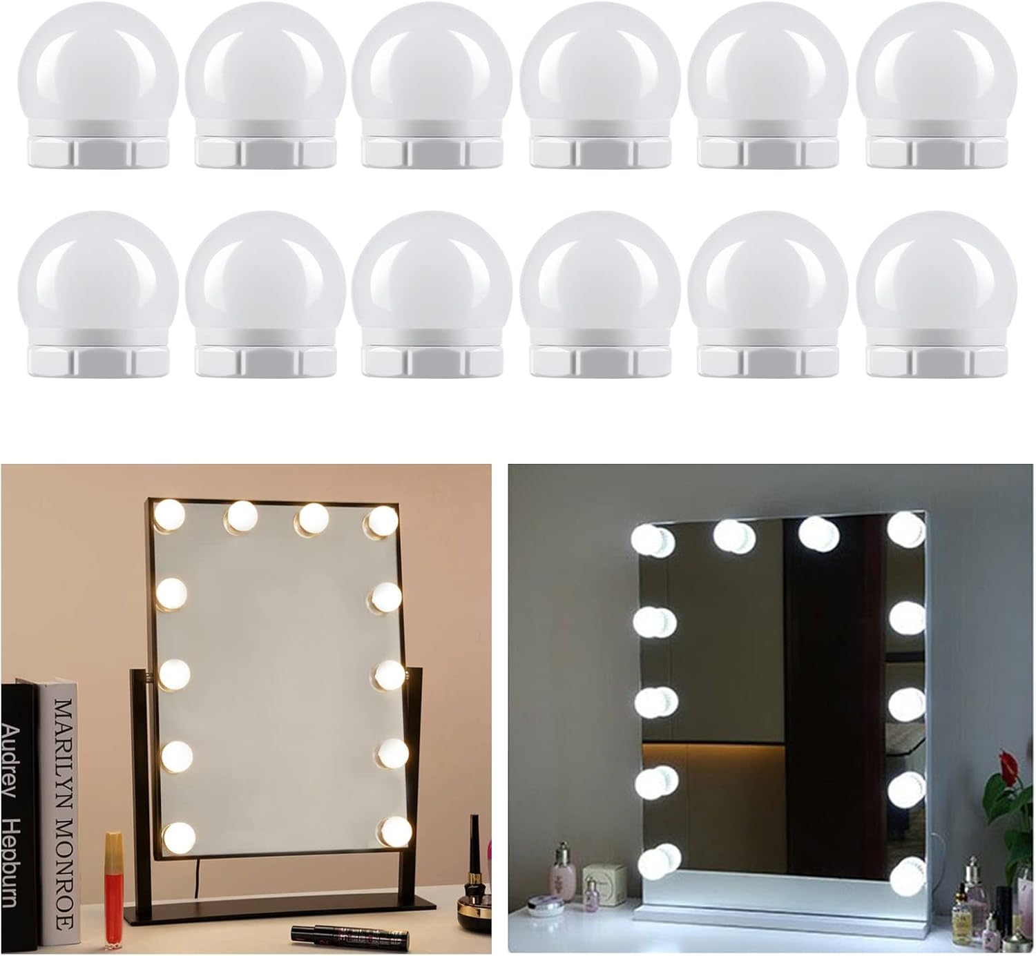 Selbstklebende Led-schminklampe Im Hollywood-stil Mit 12 Glühbirnen Für Den Schminktischspiegel, Mit Schalter Und Usb-kabel (einstellbar), 3 Farben Und 10 Helligkeitsstufen.