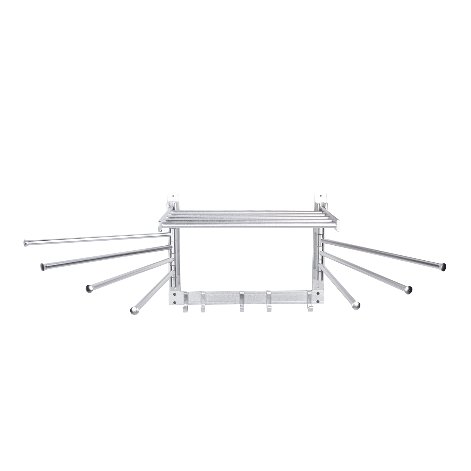 Wandmontierter, Drehbarer Handtuchhalter Mit Haken Und Schwenkarmen Für Das Badezimmer, Silber