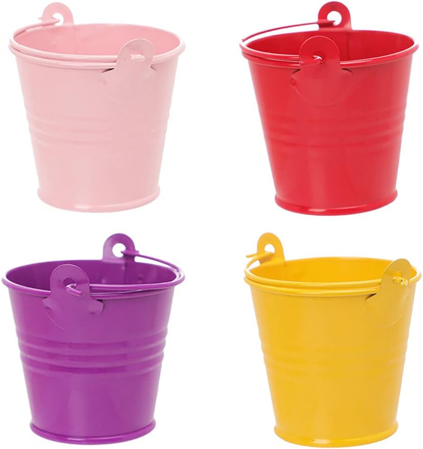 Ineasicer Set Mit 12 Mini-pflanzeimern, Mini-metalleimern, Mini-metalleimern Mit Griffen, Mini-metalleimern Für Blumentöpfe, Gastgeschenke, Hochzeiten, Partys, Süßigkeiten, Gärten (4 Farben)