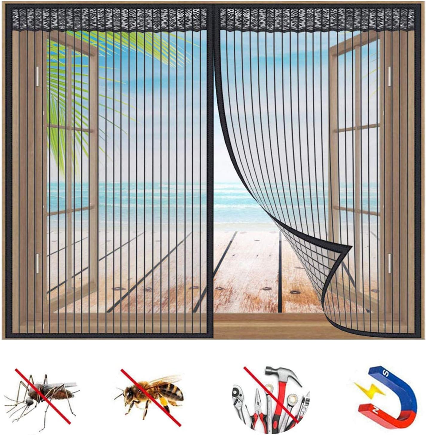Magnetischer Fliegengitter-vorhang, Moskito- Und Insektenschutz, Automatischer Magnetverschluss, Für Fenster Oder Türen – Schwarz – B 120 X 120 Cm