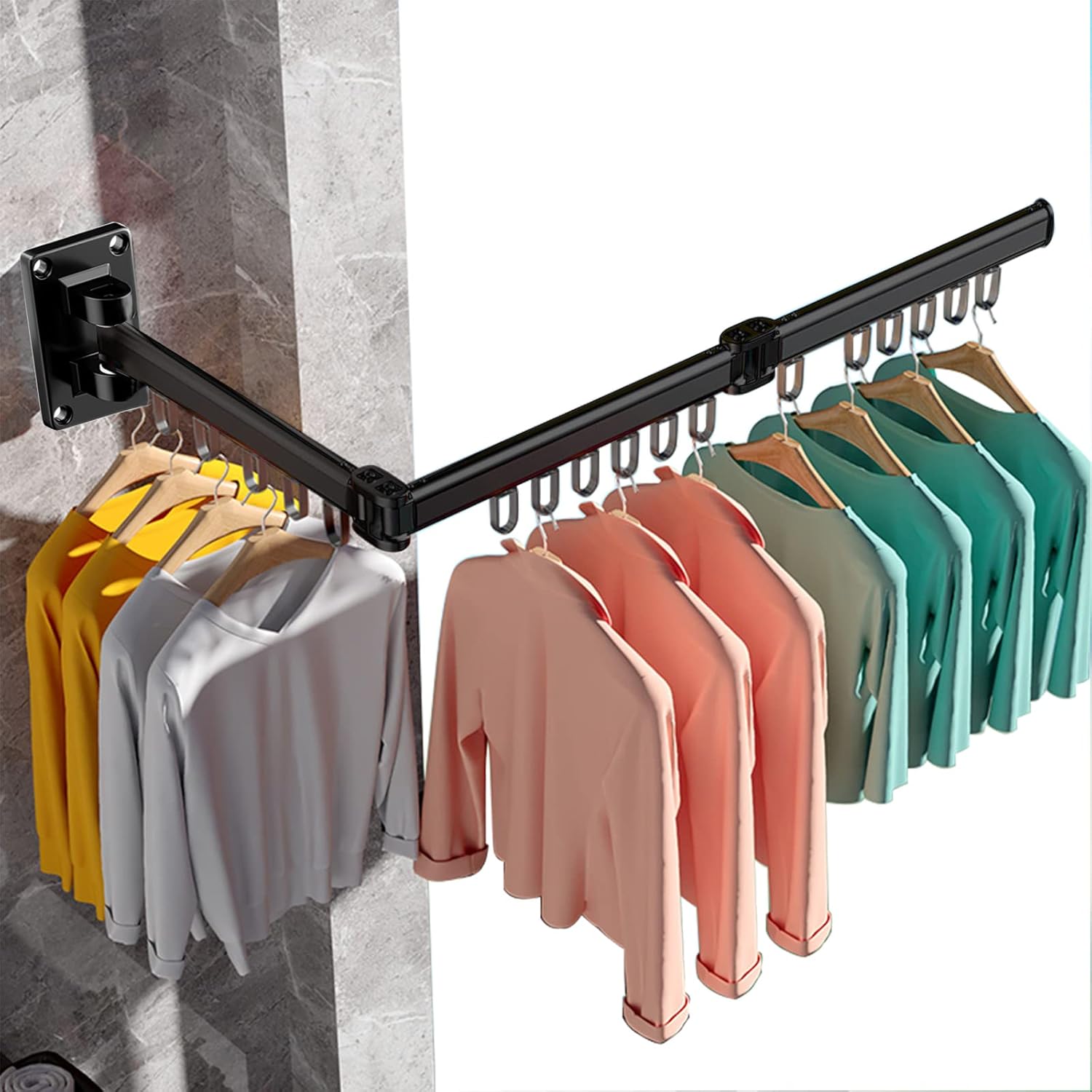 Ineasicer Wand-wäschetrockner, Faltbar, Für Den Innen- Und Außenbereich, Aus Schwarzem Aluminium.