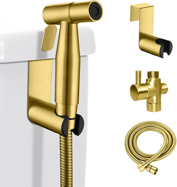 Wc-bidet-set, Handbidet, Edelstahl, 1/2 Kupfer-wasseranschluss, 1,5 M Verbindungsschlauch (gold).